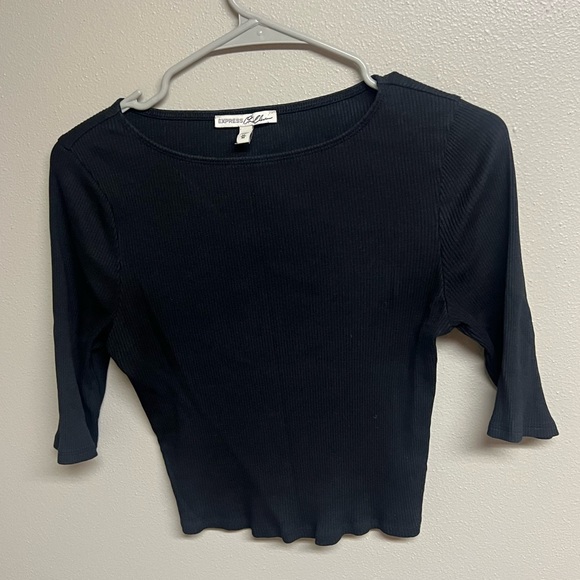 Express Black Ribbed 3/4 sleeve Crop Top - Picture 5 of 6